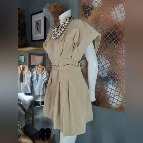 Zara Cotton Blend Elegant Tan Mini Dress - Picture 8 of 14